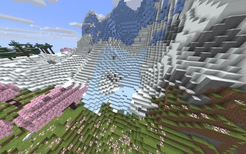 A mountain with powder snow with the resource pack on